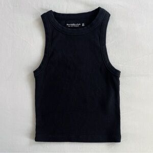 Abercrombie Essential Cropped High-Neck Rib Tank | Black | Size XXS | NWOT